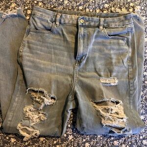 American Eagle Outfitters Women's Ripped Light Blue Boyfriend Jeans